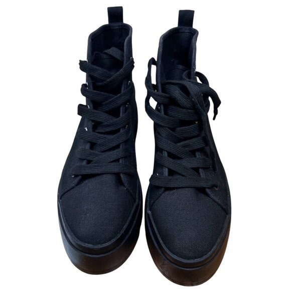 H&M Divided Size US8 EU39 Women Platform Canvas Boot Lace Up Black Streetwear - Picture 2 of 6